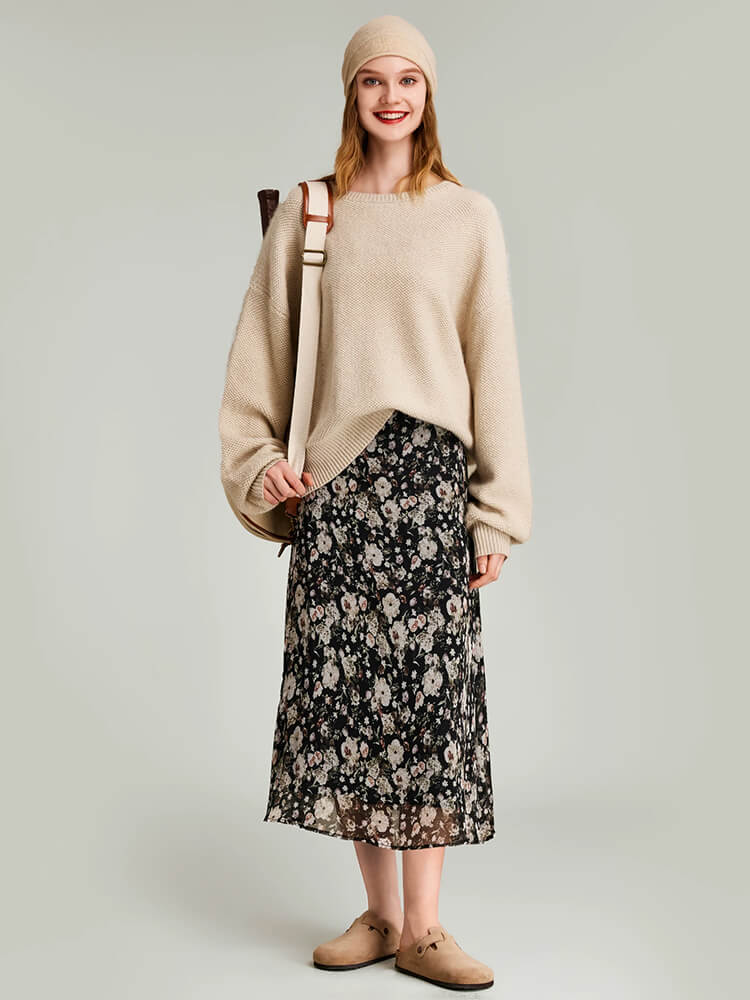 Vintage Ditsy Floral Flowy Midi Skirt - Image 3