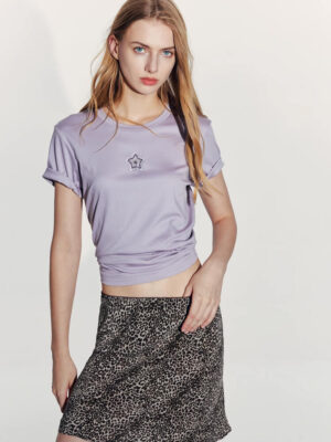 Y2K Pastel Purple Star Embroidered Tee