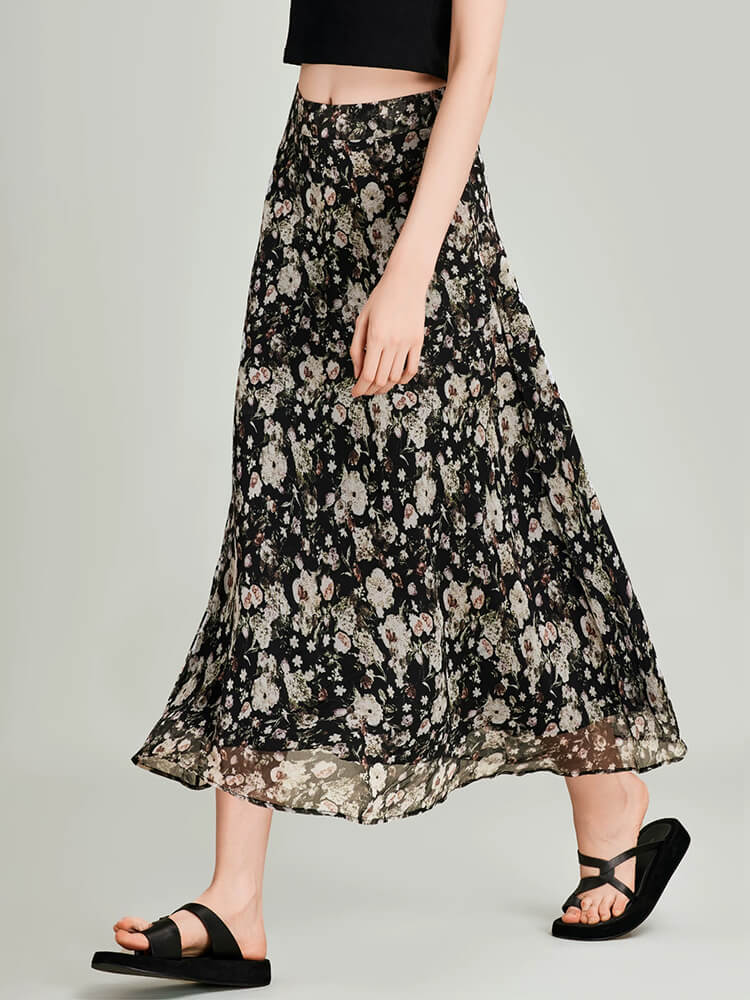 Vintage Ditsy Floral Flowy Midi Skirt - Image 2