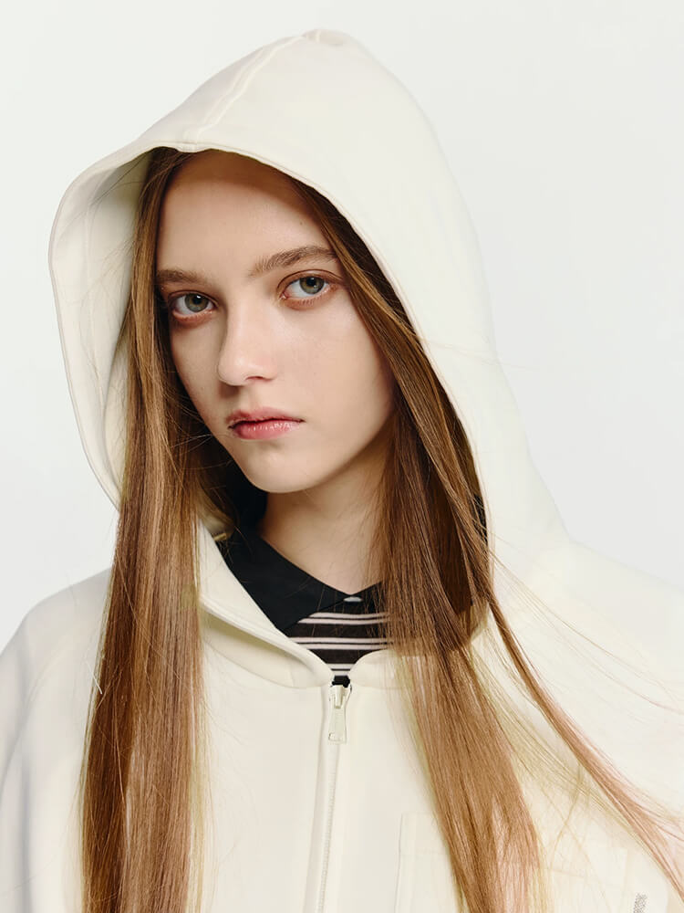 Minimalist Cream Full-Zip Hoodie - Image 3