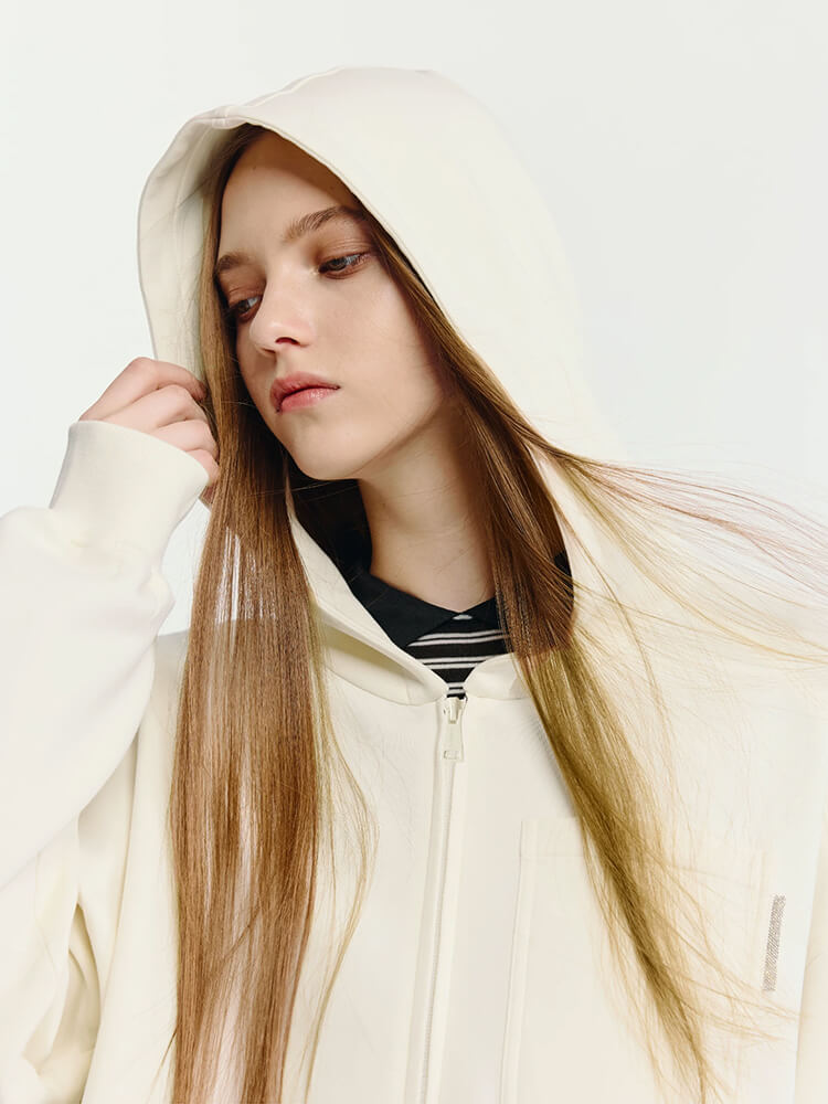 Minimalist Cream Full-Zip Hoodie - Image 4