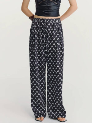 High-Waisted Letter Print Satin Palazzo Pants