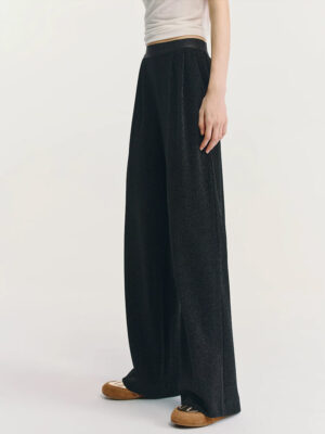 High-Waisted Elastic Waist Sparkle Wide-Leg Pants